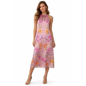 Ted Baker Megarra Pink Rhubarb Floral Halter Midi Dress Size 2 NWT *No Belt*